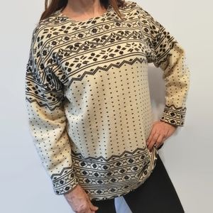 L.L. Bean Wool Ivory and Black Fair Isle Thermal Sweater
